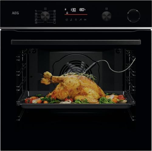 AEG Wifi Built-in Oven Series 6 LED Touch Display, Pyrolysis Self-Cleaning, 25% Steam Support: Crispy Exterior & Juicy Inside, Core Temperature Sensor for Precise Cooking, TR6PB50WSB [Energy Class A++]